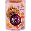 DELICKCIOUS Корм для собак смужки з лососем та морквою в крем супі, 85 г